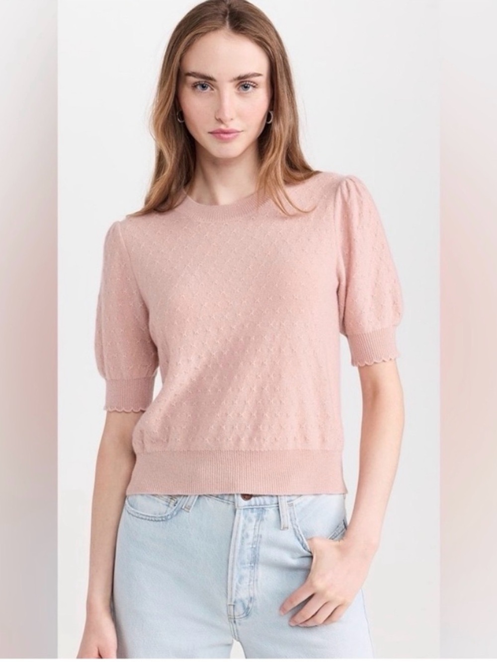 FRAME 100 percent cashmere pointelle sweater in peony
